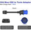 Hasa zone 3 kontaktų mėlynas Cee adapteris, skirtas Tesla Gen 2 mobiliajam įkrovikliui, nešiojamas Ev įkroviklio ilgintuvas į 240 V lizdą prie 32 A, suderinamas su Tesla Model 3/s/x/y