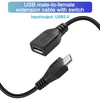 Hatmini micro usb jungtis (vyriška) į jungtį (moteriška) su jungikliu, įkrovimo kabelis 5v 2a, trumpas prailginimo laidas, palaikantis įkrovimo srovę usb įrenginiams