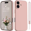 Hgh silikoninis dėklas, skirtas iphone 16 su 1 virvele, mobiliojo telefono dėklas, skirtas iphone 16, plona visapusiška apsauga su mikropluošto pamušalu, atsparus įbrėžimams apsauginis dėklas, skirtas iphone 16 6,1 colio rožinis