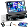 Automagnetola Hikity Automobilinis Radijas 1din su Ištraukiamu Ekranu, 7 Colių Rankiniu Būdu Ištraukiamas Ekranas 1 Din Radijas su Bluetooth Laisvų Rankų Įranga Fm Type-c 2usb Aux Mirror Link Swc Atbulinės Eigos Kamera