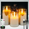 Hl led žvakės be liepsnos stikle, įkraunamos su nuotolinio valdymo pulto laikmačiu mirgančios žvakės vestuvių festivaliui kalėdų namų dekorui, 3 vaško kolonų žvakių rinkinys, auksinės