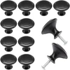 Hocansen 12 vnt. apvalios metalinės 30 mm juodos grybo formos stalčių rankenėlės su tvirtinimo varžtais stalčiams, spintelėms ir komodoms (juoda 27 mm)