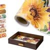Holijolly Kraft popierinis stalo takelis - 35,6 cm x 5 m - akvarelinių gėlių ir saulėgrąžų dizaino virtuvės valgomojo stalo dekoracija namų vakarėliams su silpnu aromatu