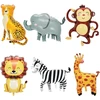 Huahuanghui 6 vienetų džiunglių safari balionų rinkinys, foliniai balionai gyvūnai, džiunglių safari gyvūnų balionai, 3d didžiulis liūtas, leopardas, žirafa, zebras, dramblys, beždžionės folinis balionas, berniukų mergaičių gimtadieniui