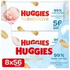 Huggies Pure Extra Care Sensitive kūdikių servetėlės, skirtos visam kūnui, 99% grynas vanduo, be kvapiklių, 8 x 56 servetėlės, mėnesio dėžutė (2 pakuotės)