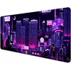Huocairen retro vaporwave didelis pelės kilimėlis stalui, neon tokyo street pixel art stalo kilimėlis, violetinis japoniškas anime žaidimų pelės kilimėlis xxl, skyline city stalo kilimėlis, 80 x 40 cm