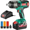 Hychika 350 N·m smūginis veržliasukis su 4.0 Ah 18 V akumuliatoriumi, 3000 Ipm smūgio dažniu, 3 vnt. galvutėmis 17/19/21 mm, adapteriu 10 mm griebtuvui ir dėže ratų varžtams