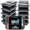 Igluu Meal Prep indeliai su 2 skyriais, maisto dėžutė, priešpiečių dėžutė, tinkama naudoti mikrobangų krosnelėje, galima plauti indaplovėje ir daugkartinio naudojimo, sandarus dangtelis, be Bpa, 10 vnt.