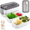 Imposyu bento pietų dėžutė su 2 aukštais ir skyriais, 1400 ml talpos maisto laikymo konteineriai su dangteliu, sandari pietų dėžutė, tinkama naudoti mikrobangų krosnelėje vaikams ir suaugusiems