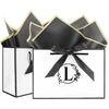 Initial Gift Bags, 2 popierinių maišelių su kaspinais + 2 dovanų popieriaus pakuotė, dovanų maišeliai su rankena, vakarėlių maišeliai, kryžminio dugno maišeliai, dovanų pakavimas gimtadieniui, vestuvėms, krikštynoms, motinos dienai (l)