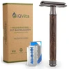 Iqvita® Premium skustuvas su bambuko rankena - moteriškas skustuvas - su 10 skustuvo peiliukų - šlapias skustuvas - uždaras šukos - draugiškas aplinkai ir tvarus - nulis atliekų - su el. knyga
