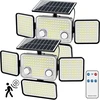Jackyled saulės šviestuvai laukui, 2500lm 278 led saulės šviestuvai su judesio davikliu, 4 galvučių saulės prožektoriai, ip65 atsparūs vandeniui, apsauginiai šviestuvai sodui, terasai, 2 vnt.
