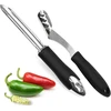 Jalapeño nerūdijančio plieno pipirų šerdies išėmimo įrankių rinkinys iš 2 dalių su dantytu ašmeniu ir gumine rankena - šerdies išėmimo įrankis Jalapeño, čili, paprikoms, cukinijoms ir agurkams