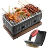 Japoniškas stalo grilis su anglimis ir valymo šepečiu, mini Bbq plokštė, nešiojama viryklė stalui, vakarėlių reikmenys, grilio įrankiai