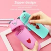 Jeondfg Kawaii minkštas silikoninis penalas ir rašiklių laikiklis 2 viename mielas pieštukų dėklas animacinis pieštukų laikiklis penalas ir rašiklių laikiklis, rožinis, kawaii