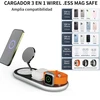 Jeswo magnetinis belaidis įkroviklis, 3 viename belaidis įkroviklis su 18w adapteriu, įkrovimo stotelė mobiliesiems telefonams/išmaniesiems laikrodžiams/ausinėms, palaikantiems belaidį įkrovimą