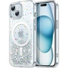 Jetech Glitter dėklas, skirtas iphone 15 6.1 colio, suderinamas su magsafe, skaidrus mielas blizgučiai moterims ir mergaitėms, blizgus smūgiams atsparus magnetinis telefono dėklas (skaidrus)