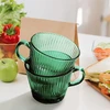Joeyan 450 ml dideli kavos puodeliai, 2 vnt. rinkinys, vertikalūs dryžuoti žalios spalvos stiklai su šaukšteliu, espresso puodeliai, storasieniai, cappuccino puodeliai, briaunoti geriamieji stiklai latte, arbatai, gėrimams, galima plauti indaplovėje