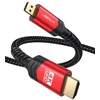 Jsaux 4k micro hdmi į hdmi kabelis 3m, micro hdmi į standartinį hdmi kabelį pintas palaiko 4k 60hz hdr 3d arc 18gbps suderinamas su sony a6000 a6300 kamera ir daugiau (raudonas)