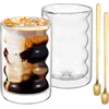 Juaeyidds dvigubų sienelių stiklinių rinkinys, 2 vnt., latte macchiato stiklinės, 350 ml talpos kapučino puodeliai, dvigubų sienelių kavos stiklinės, arbatos stiklinės iš borosilikatinio stiklo su 2 šaukšteliais kapučino, latte, arbatai, ledui