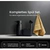 Juodas Sweden Home dizainerio kriauklės organizatorius su nuimamu ploviklio dozatoriumi, indų plovimo šepečiu ir kempine, virtuvės organizatorius, kriauklės organizatorius pagamintas iš dirbtinio akmens, kriauklės rinkinys, muilo dozatorius