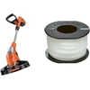 Juodas+decker akumuliatorinis vejos kraštu pjaustytuvas (18 V 2,0 Ah Li-ion, pjovimo plotis 23 cm, antra rankena) Glc1823l20 ir atsarginis refleksinis valas (vejos kraštu pjaustytuvui, 50 m ilgio, 1,5 mm skersmens) A6171