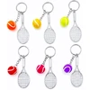 Jzk 6 x mini metalinis teniso raketės raktų pakabukas su teniso kamuoliuku, wimbeldono teniso tema, dovana teniso gerbėjui, teniso vakarėlio dovanėlės, dekoracijos, sporto žaidimai