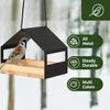 Kabinamas lesyklėlė paukščiams, narvo formos lesyklėlė, pagaminta iš metalo ir medžio, laukinių paukščių lesyklėlė, modernus laukinių paukščių namelis sodui, balkonui, juodas