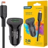 Kaku automobilinis įkroviklis 2xusb 2.4a juodas + laidas iphone juodas
