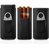 Kelioninis cigarų dėklas - cigarų humidoro priedai su kedro medienos įdėklu - cigarų priedai, įskaitant nerūdijančio plieno cigarų žirklutes - dovanų dėžutė cigarų mėgėjams, juoda