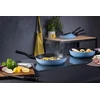 Kelomat, Mėlyna Click 3522-328 keptuvė, 24 cm skersmens, apvali, Thermostable pagrindas, nuimama rankena, kokybiška nelipni danga, Lwh 44 x 24.8 x 8 cm, 1.03 kg