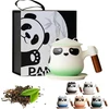Kicura - Panda 350ml arbatos puodelių rinkinys - 4 dalių keramikinis rinkinys - medinė rankena su sietelio dangteliu ir lėkštute - puodelių rinkinys - arbatos mėgėjams ir dekoravimui - supakuota į dovanų dėžutę - 6 spalvos (mėtų žalia)