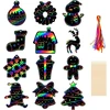 Dėlionė Kiiwah 36 Kalėdinių paveikslėlių rinkinys vaikams, Kalėdinis braižymo popierius "rainbow Scratch Art" su 36 kaspinėliais ir 12 medinių rašiklių vaikų amatams, Kalėdinių dovanų dėžutės, Kalėdų eglutė