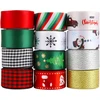 Kingovalley 12 kalėdinių juostelių ritinių, 2,5 cm x 4,5 m, kalėdinės temos, spausdintos satino grosgrain juostelės aukso ir sidabro metalo blizgučių juostelės kalėdinėms dovanoms, žiemos šventėms, festivalio dekoravimui