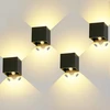 Kingwei 4 x led lauko sieninis šviestuvas 12 w su judesio davikliu, ip65, šiltai balta 3000 k, reguliuojamas spindulio kampas, juodas