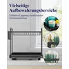 Kitsure 2 aukštų indų džiovintuvas, daugiafunkcinis nerūdijantis indų džiovintuvas su virtuvės reikmenimis, vietą taupantis indų stovas, 38,0 x 28,0 x 38,0 cm, juodas