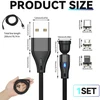 Knocery magnetinis įkrovimo kabelis, 3 viename magnetinis kabelis, 360° ir 180° pasukamas Micro Usb/type C/i produktui, 60w greitas įkrovimas 3a ir duomenų perdavimas