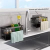 Koolkasa virtuvės kriauklės organizatorius, skirtas kempinėms - kriauklės organizatorius su indų šluostės laikikliu ir automatiniu padėklu, metalinis virtuvės kriauklės organizatorius, gali būti pakabintas ant sienos (juodas)