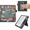 Kwmobile dėklas su atverčiamu dangteliu, skirtas Kobo Libra Colour/tolino Vision Colour - dėklas su riešo dirželiu, bibliotekos tema, įvairiaspalvis