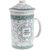 Lachineuse - kinietiškas puodelis "chinese Characters" - porcelianinis arbatos puodelis su sieteliu ir dangteliu - žalios ir baltos spalvos - tradiciniai kinietiški indai - azijietiška dovana