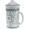 Lachineuse - kinietiškas puodelis "chinese Characters" - porcelianinis arbatos puodelis su sieteliu ir dangteliu - žalios ir baltos spalvos - tradiciniai kinietiški indai - azijietiška dovana