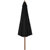 Lauko skėtis nuo saulės su mediniu stulpu, juodas, 330cm