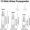 Ldxdru 15 vnt. beoris pompinis dozatorius 15 ml, 30 ml, 50 ml vakuuminis losjono dozatoriaus buteliukas plastikinis kremo dozatorius su piltuvėliu, ventiliuojama vakuuminė kosmetikos talpykla kelionėms ir namams
