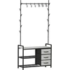 Leader Accessories drabužių kabykla su suoliuku, metalinė rūbų kabykla, rustikinė, 176 x 30 x 84 cm (a x G x P), juoda/šviesiai pilka medžio imitacija