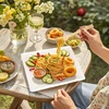 Lekoch cukranendrių lėkštės 25 svečiams, popierinės lėkštės, vienkartiniai indai, tvarūs kvadratiniai balti su bambuko stalo įrankiais piknikams, kepsninėms, vakarėliams