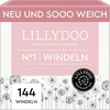 Lillydoo Švelnios kūdikių sauskelnės – 1 dydis (2–5kg), mėnesio dėžutė (144 vnt.), patikima apsauga nuo pratekėjimo, minkštos, be kvapiklių ir losjonų jautriai odai, dermatologiškai patikrintos