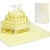 Lin, atšokanti vestuvių atvirutė, 3d sveikinimo atvirutė 25-osioms vestuvių metinėms, sidabrinis vestuvių tortas.