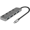 Lindy 43383 4 prievadų Usb 3.2 Gen 1 Type-c šakotuvas su įjungimo/išjungimo jungikliu