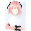 Linfairy ilgas rožinis cosplay perukas su 3 kaspinėliais Helovino kostiumų perukas moterims, plaukų pynė, 95 cm