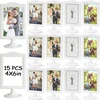 Lopyxbr 15 nuotraukų rėmelių rinkinys 10 x 15 cm dvipusis nuotraukų rėmelis baltas nuotraukų rėmelis pastatomas nuotraukų rėmelis su pagrindu 2 nuotraukoms, vestuvėms, vakarėliams
